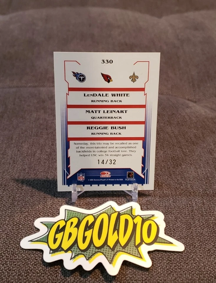 LENDALE BLANCO MATE LEINART REGGIE BUSH RC NOVATO 2006 PUNTUACIÓN PRUEBA DE ARTISTA/32  Foto 2 de 3