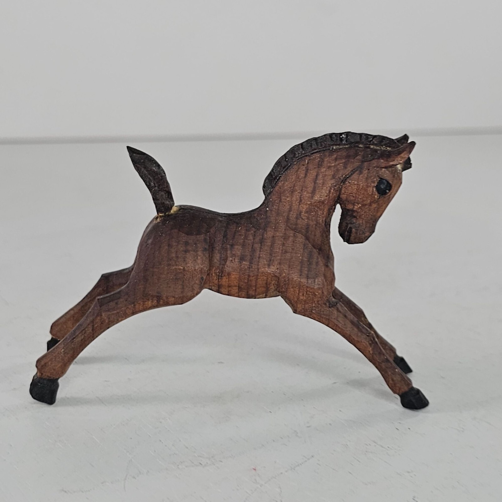 Vintage Hand-Carved Wooden Horse Figure Foal Black Hooves REPAIR Folk Art