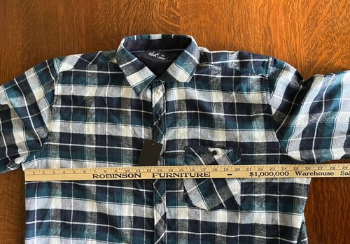 Public Record Herren 2XL Flanellhemd Totenkopf Grafik blau grau kariert Neu mit Etikett - Bild 10 von 11