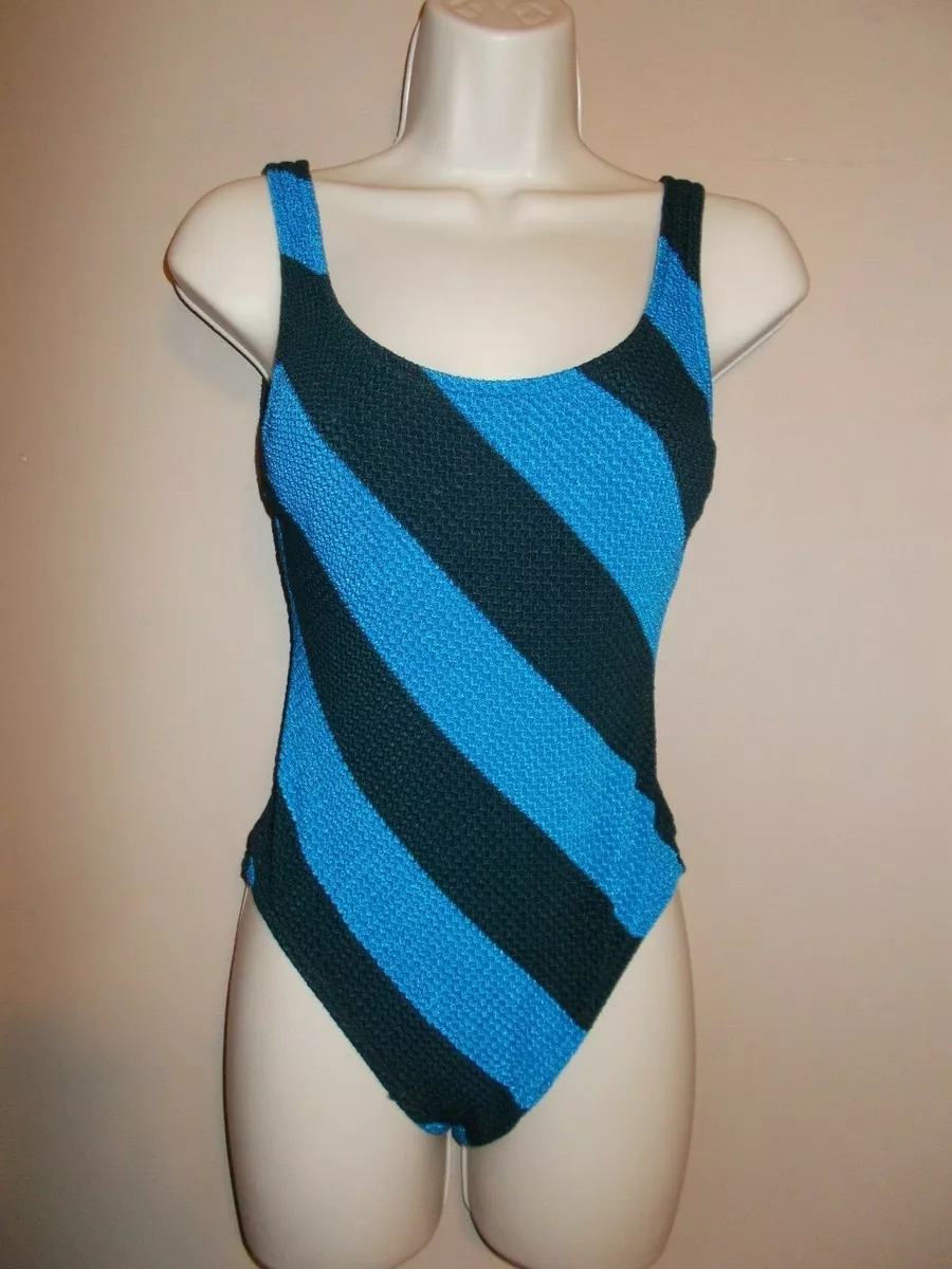 Robby Len Womens Knit Stretch Black and Blue One Piece Swimsuit