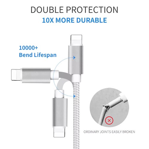 3 Pack 3-10FT Charger Cable For Apple iPhone 13 12 11 X XS 8 Charger Cord Cable - Picture 5 of 6