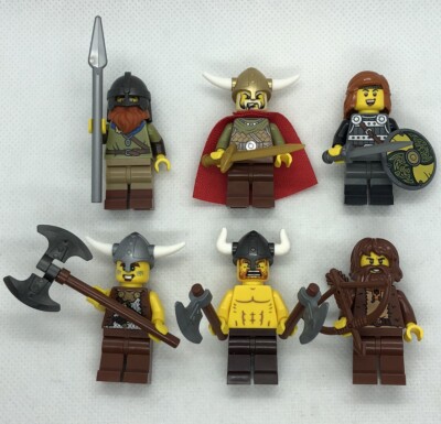 6 X LEGO Viking Minifigures Castle Figs King Raider Shield Sword Axe L296