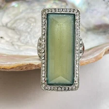 Ashley Stewart Lemelle Glam Ring Women's Adj Size Olive Tone Clear Rhinestones