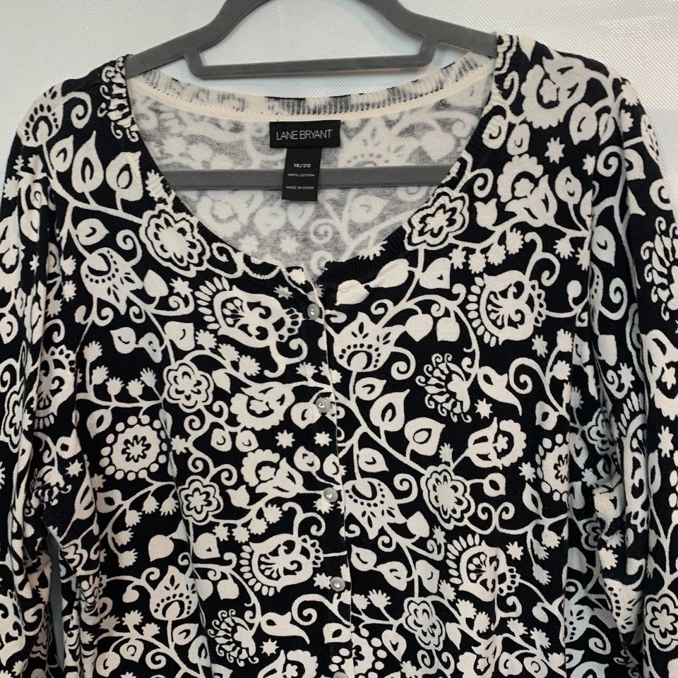 Женский хлопковый кардиган Lane Bryant черный/белый на пуговицах рукав 3/4 размер 18-20 - Изображение 3 из 4