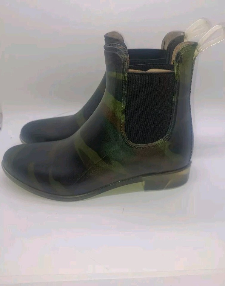 Womens Sz 6 J.Crew Chelsea Boots Rain Rubber Jelly Olive Camo Sage Army