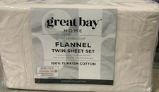    Great Bay Home Cotton Solid Flannel Sheet Set - Pristine Ivory Twin   