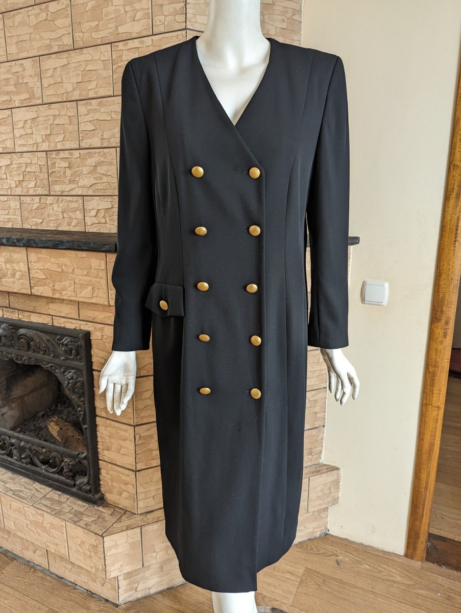 Escada Margaretha Ley Vintage Wool Coat Dress Black Double 
