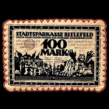 Rare 1921 Germany 100 Mark Bielefeld Silk Banknote Rutabaga Old Money With Stamp