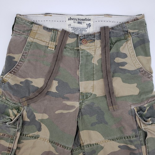 Abercrombie Fitch Cargo Shorts Heavy Drawstring Zip Woodland Camo Boys Youth 16 - Picture 3 of 21