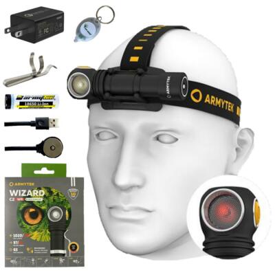 Armytek Wizard C2 WR White + Red LED USB rechargeable Headlamp w/ 3 Amp Adapter