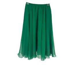 Vintage Chiffon Midi Skirt Solid Green A Line Elastic Waist Vintage 14 Modern M