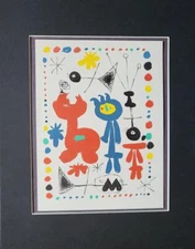 Joan Miro "Figure And Bird" Matted offset Lithograph Limited Ed. 1972