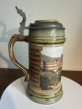 Antique Villeroy & Boch Mettlach Stein #3200 Etched Tavern Scene Circa 1911