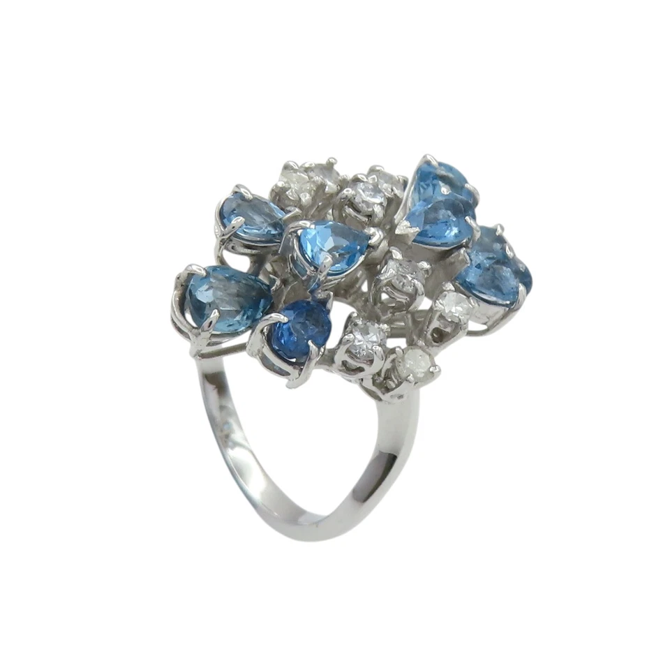 JEWELRY Diamond Aquamarine Topaz Ring 18k White Gold US Size 5 - Image 2 of 4
