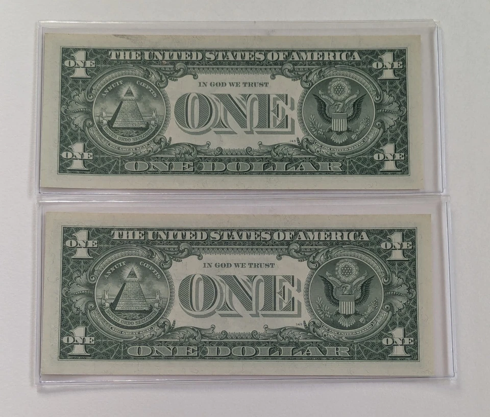 US Two, One Dollar, 1957, $1 Silver Certificates, Uncirculated, Ink Smear Error - Image 2 of 3