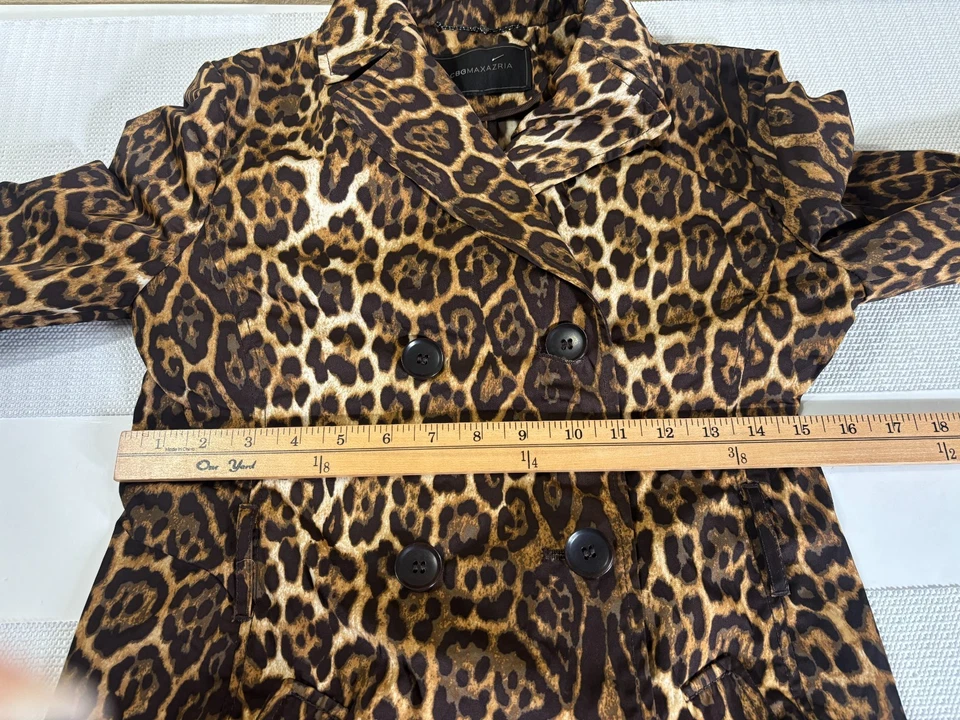 BCBGMAXAZRIA 风衣女式 XS 棕色豹纹口袋腰带 179 美元 — 第 4/4 张图片