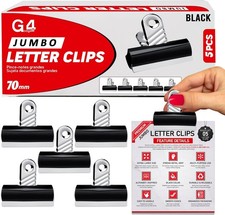 G4GADGET Pack of 5 Jumbo Black Bulldog Clips 70mm – Heavy-Duty Metal Binder C