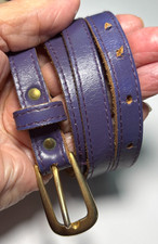 EUC M/L Fits 27-32" Waists Purple GENUINE LEATHER Thin Skinny BELT 1/2" W Brass