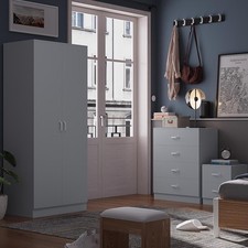 Image of Tunis 2 Door Wardrobe Grey Bedroom Furniture Cupboard Metal Curved Handles