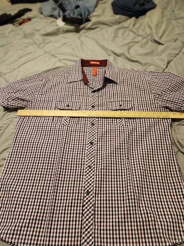 Oleg Cassini kariertes rot, schwarzes Herren Hemd mit Knöpfen Größe XL Kurzarm (A185) - Bild 6 von 9