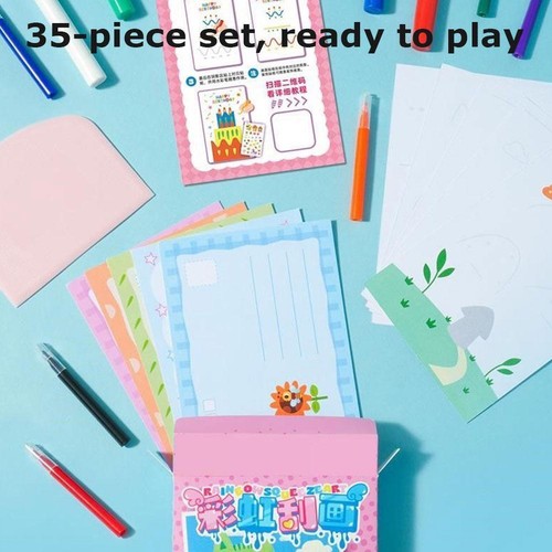 Squeegee Art Kids Paint Kit, 20PCS DIY Ranbow Scratch X5I2Best Art, M9Z2 - Picture 7 of 17