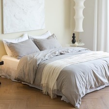 French Linen Duvet Cover Set 3pcs with Hidden Zipper Closure Natural Flax Cot...