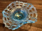 Vintage Fenton Aqua Blue Two Row Open Edge Ruffled Basket