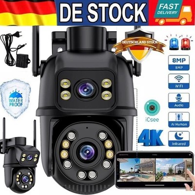 Neu 8MP HD FUNK WLAN WIFI IP NETZWERK CAMERA Outdoor AUßEN ÜBERWACHUNGSKAMERA 4K