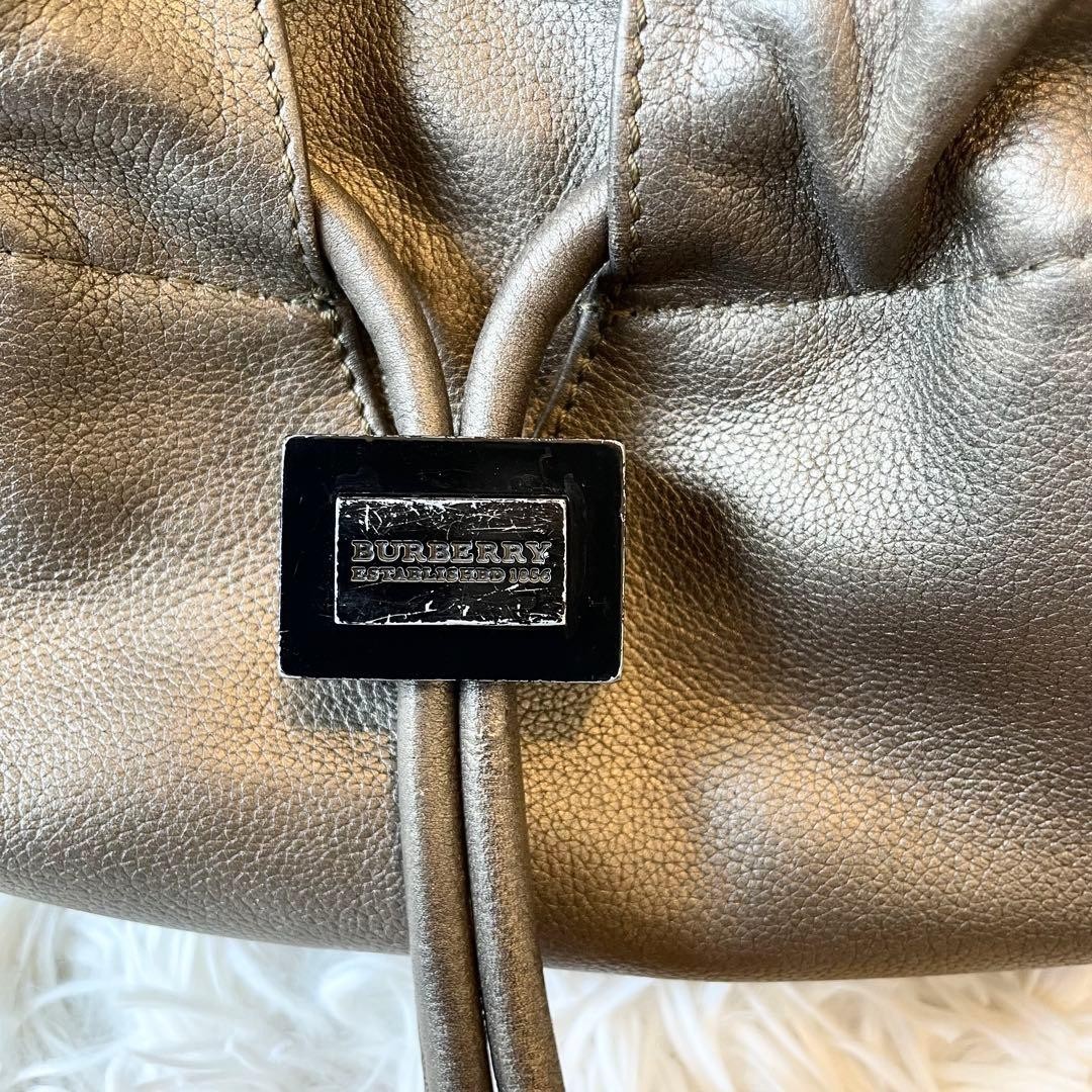 Burberry Bronze Leather Semi Shoulder Bag Drawstring Hobo Handbag Women thumbnail 10