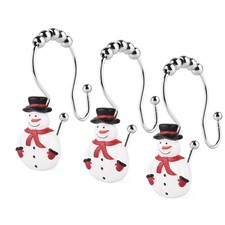 Christmas Double Shower Curtain Hooks,12PCS Xmas Snowman Rust Proof Shower Cu...