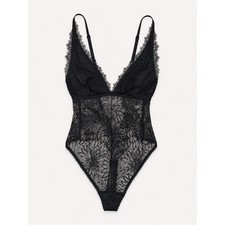 Abercrombie  Fitch Black Floral Lace Plunge Bodysuit Teddy Size Small NWT