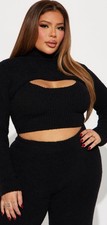 NWT Fashion Nova Black Knit Plus Size Crop Sweater & Flared Pants Set Size XL