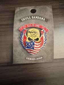 Hard Rock Cafe Pin Skull Bandana "All is One" American Flag, Series 2019