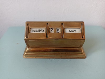Vintage Messing Schreibtischplatte Ewiger Kalender 