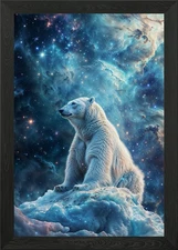 Cosmic Nebula Polar Bear Framed Wall Art Poster Canvas Print Picture