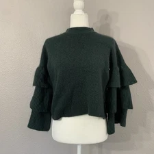 Gianni Bini Women’s Sz M Green Angora Blend Ruffle Tiered Bell Sleeves Sweater