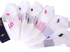 Polo Ralph Lauren Women's 6-Pack Low Cut Socks Shoe Size 4-10.5 White Multi Logo