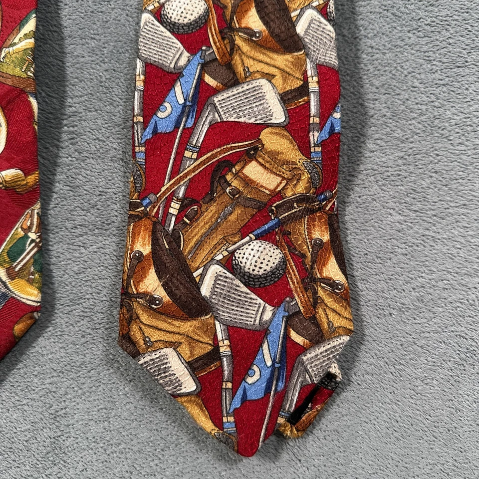 Lote de corbatas de seda de golf vintage Aldo Ponti marrón Shedd Crooks & Creed rojo novedad años 90 Foto 4 de 4