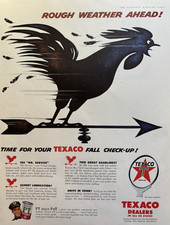 1956 Texaco Company Oil gasoline Weather Vane Fall Check Up Dealer VTG Print Ad