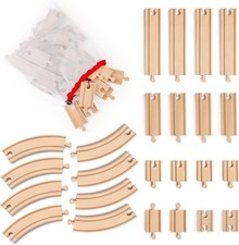 Wooden Train Tracks 24 Pcs Set - Compatible with All Major Brands Wood Track E