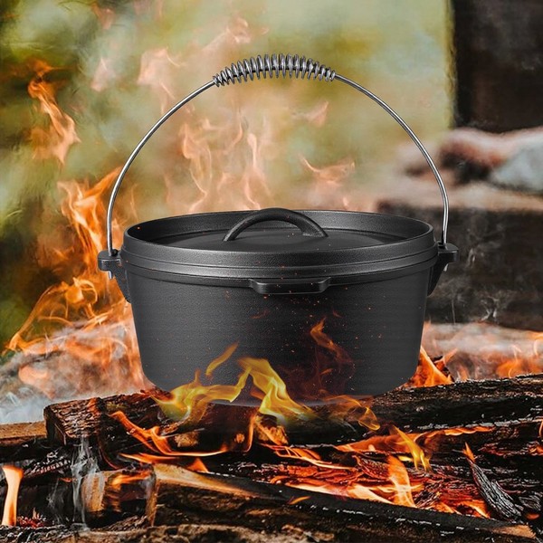 Dutch Oven Kochtopf Gusseisen Feuertopf Camping BräTer Schmortopf Gusseisen Topf-image