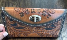Vintage Tooled Leather Wallet, Checkbook, Dorthy, Western Turn Lock 8X4 Inches