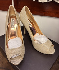 Badgley Mischka Gold Glitter Peep Toe Stiletto Slip On Pumps Size 8