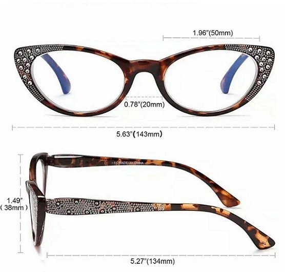 Reading Glasses Women's Rhinestone Readers Tie Dye Eyeglasses Anti Blue Light - Image 3 of 4