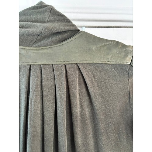 Alice & Olivia Green Open Front Cardigan Leather Tencel Women’s XS Pleated Back - Picture 3 of 7