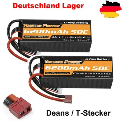 YOUME 2Stück 6200mAh 14,8V Lipo Akku Hardcase 4S Deans für RC Car Truck Buggy LKW Auto
