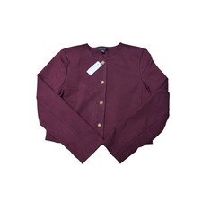 NWT Ann Taylor Womens Plum Wine Gold Crest Button Cropped Jacket Blazer 4 169