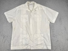 Romani Guayabera Shirt Men Extra Large White Button 4 Pocket Cotton Blend READ