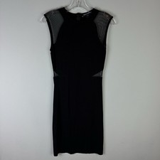 French Connection LBD Little Black Dress Size 6 Mesh Panels Stretch Sleeveless