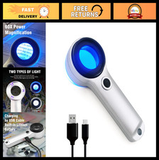 60X Handheld Magnifier Loupe with UV  LED Lights - USB Rechargeable for Jewelry